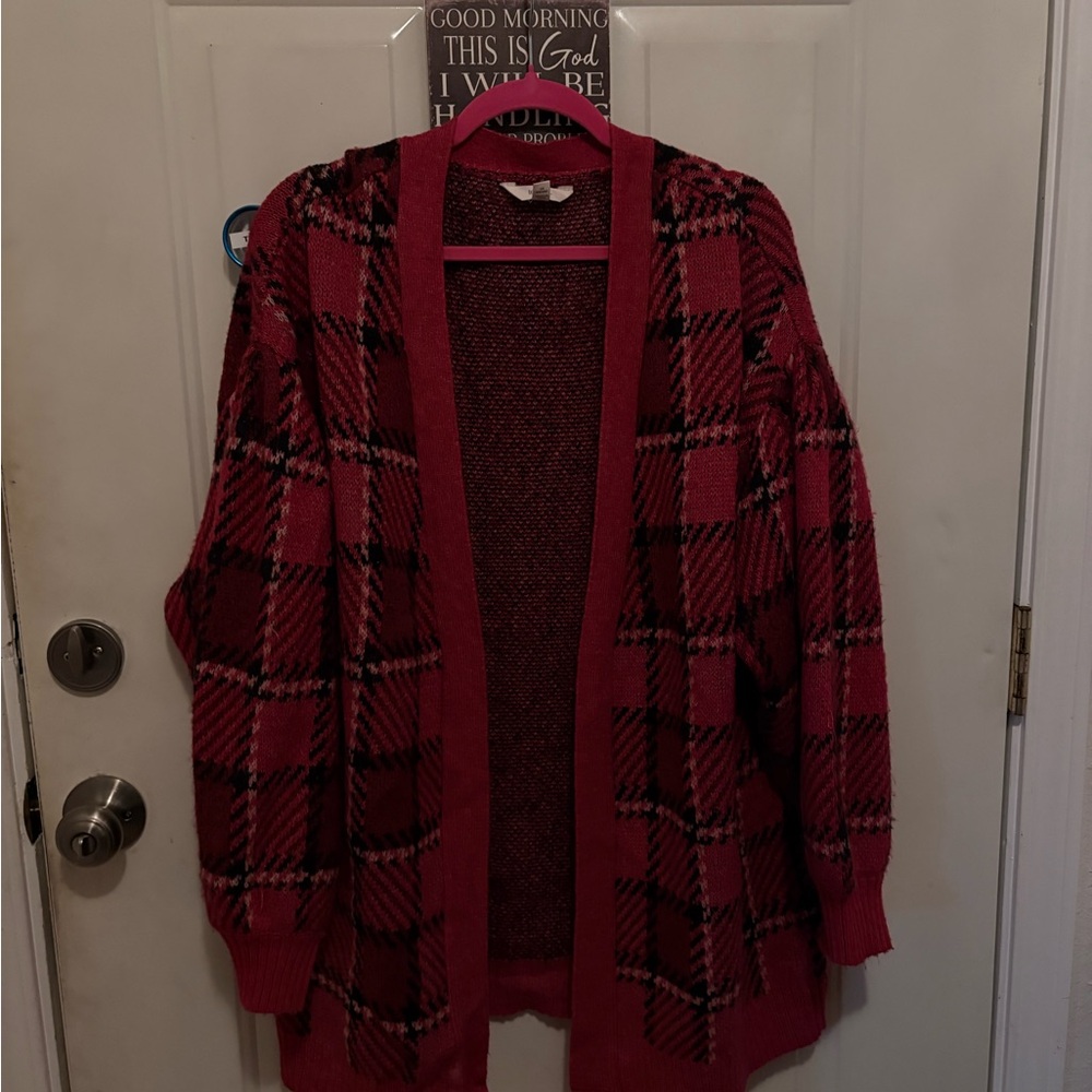 Terra & Sky Red Plaid Open-Front Cardigan